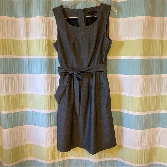 H&M Career Dress Tie Waist Button Detail Gray Sz 8 - Picture 11 of 11